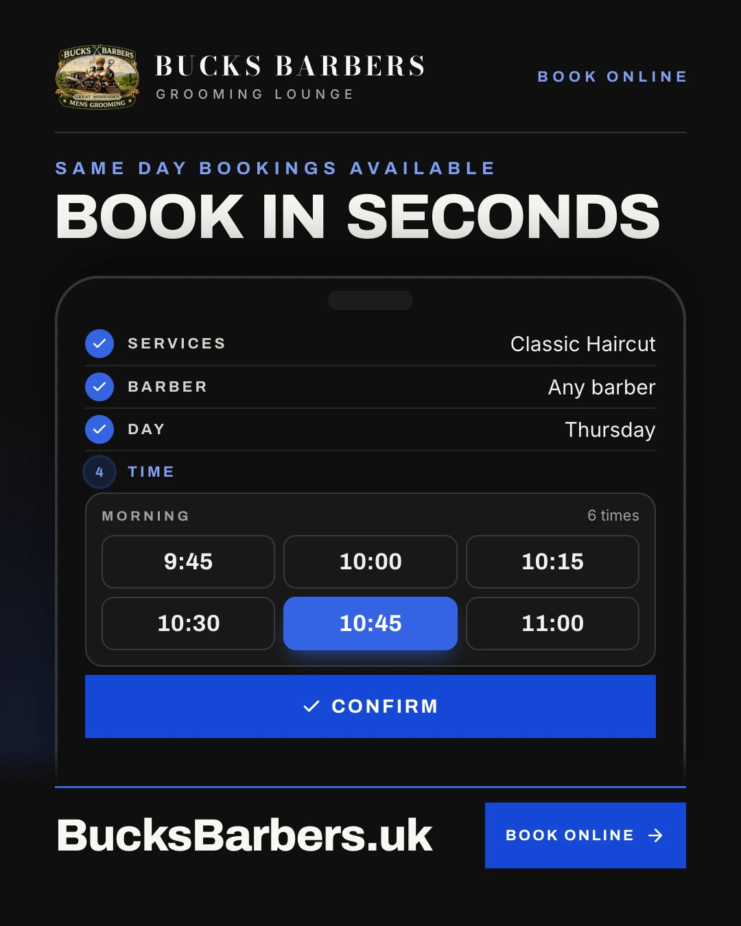 Instagram post: Book in seconds