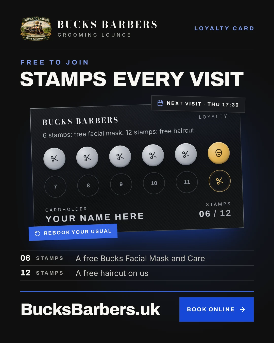 Instagram post: Stamps every visit, with the loyalty card