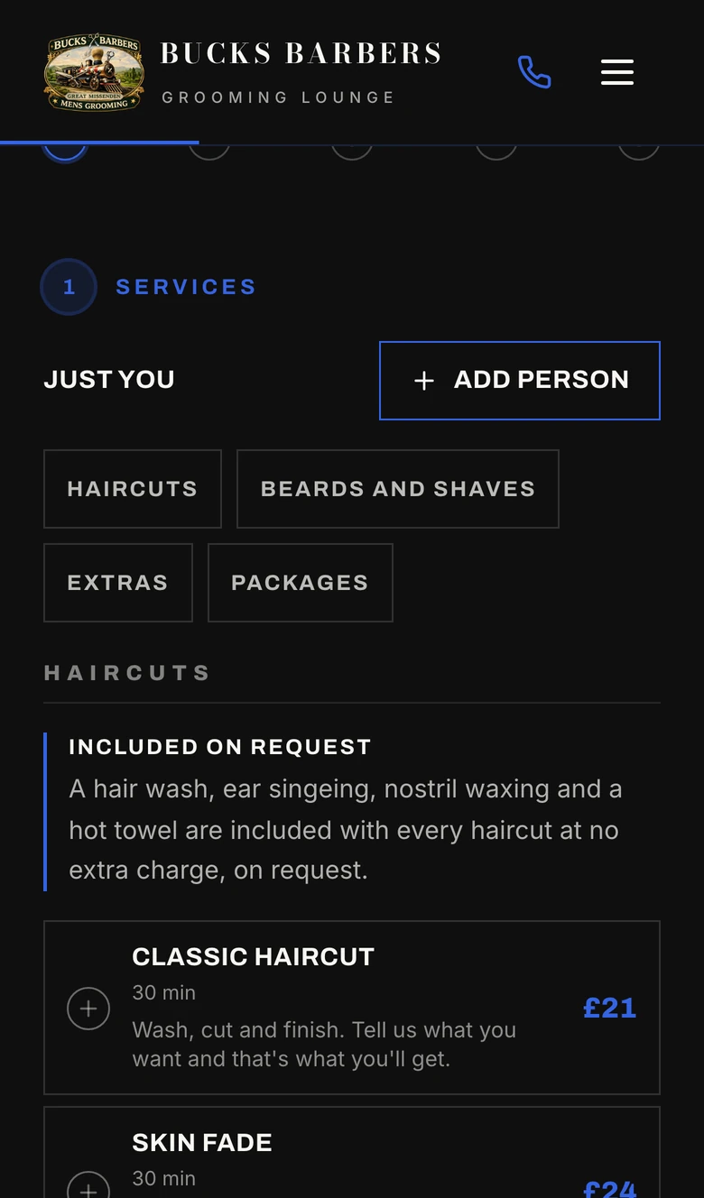 The same booking screen on a phone