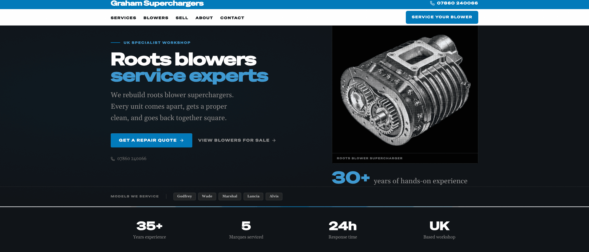 Graham's Superchargers — the identity live on the site
