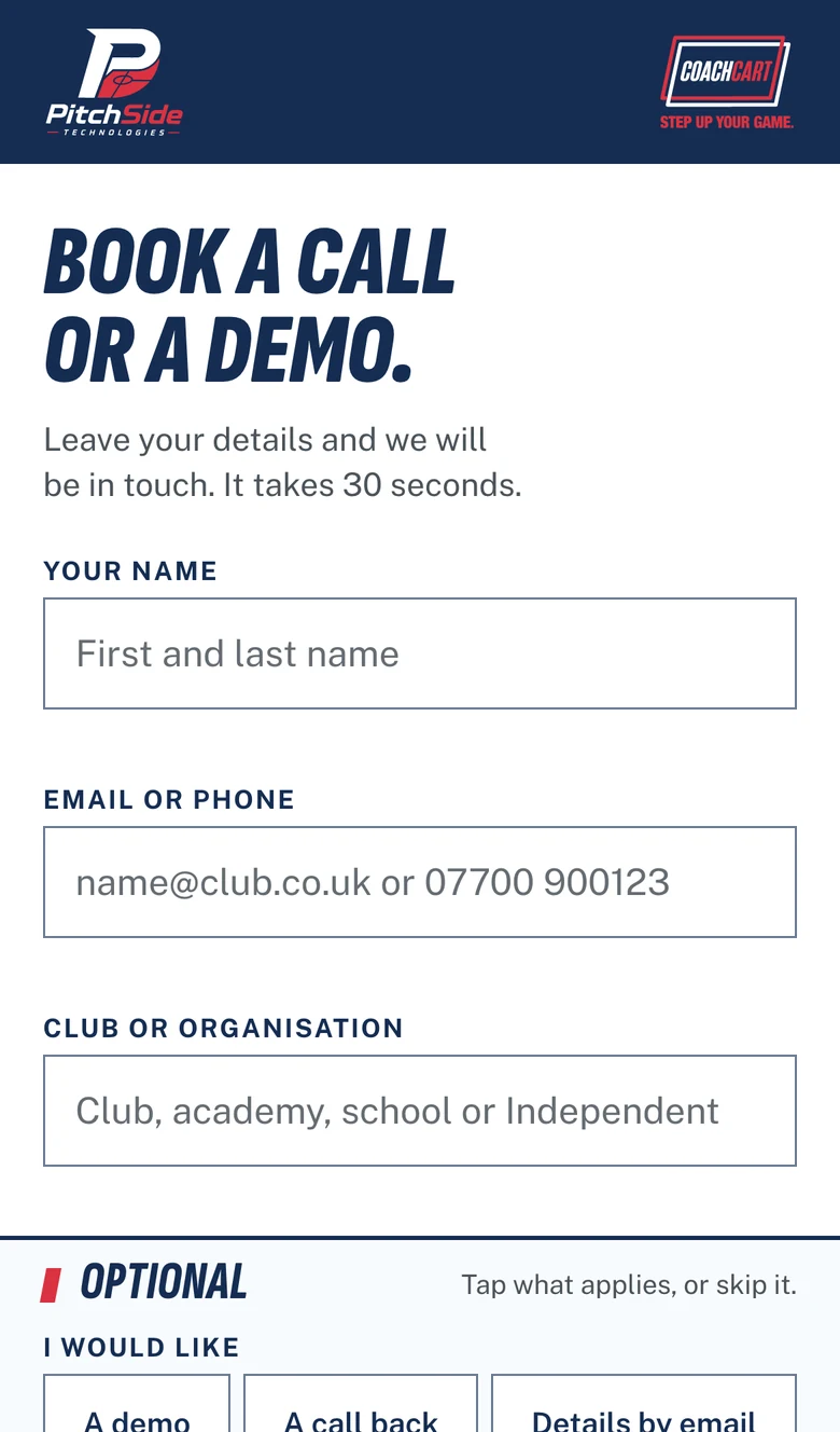 The enquiry form on a phone