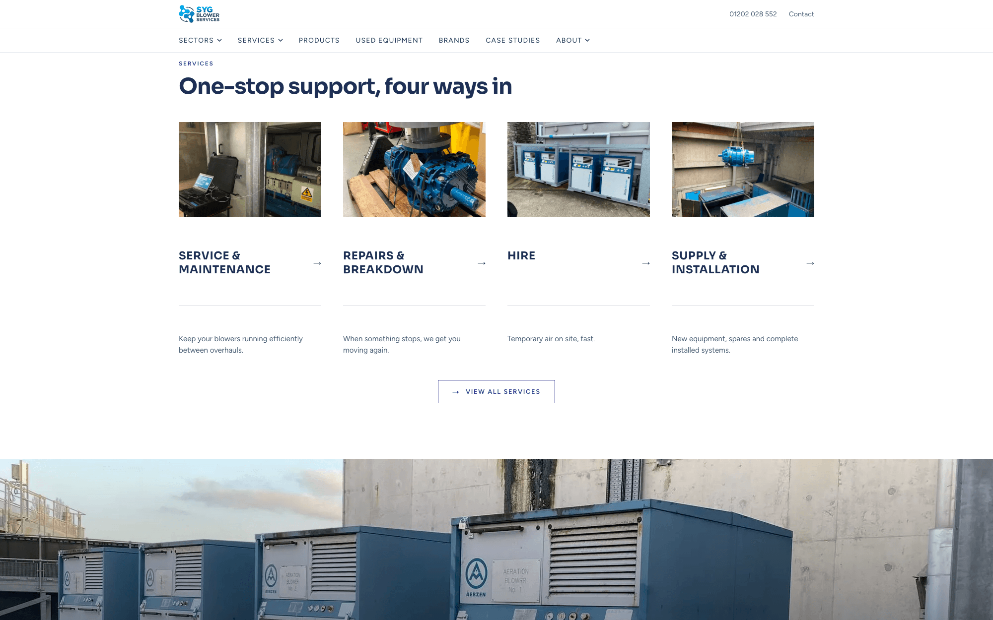 One-stop support, four ways in — service and maintenance, repairs and breakdown, hire, supply and installation
