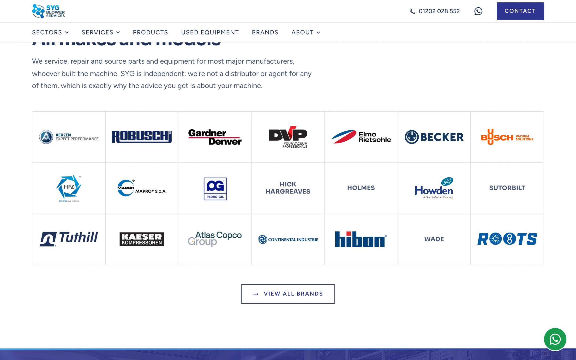 All makes and models: the logos of the blower and vacuum pump manufacturers SYG works on