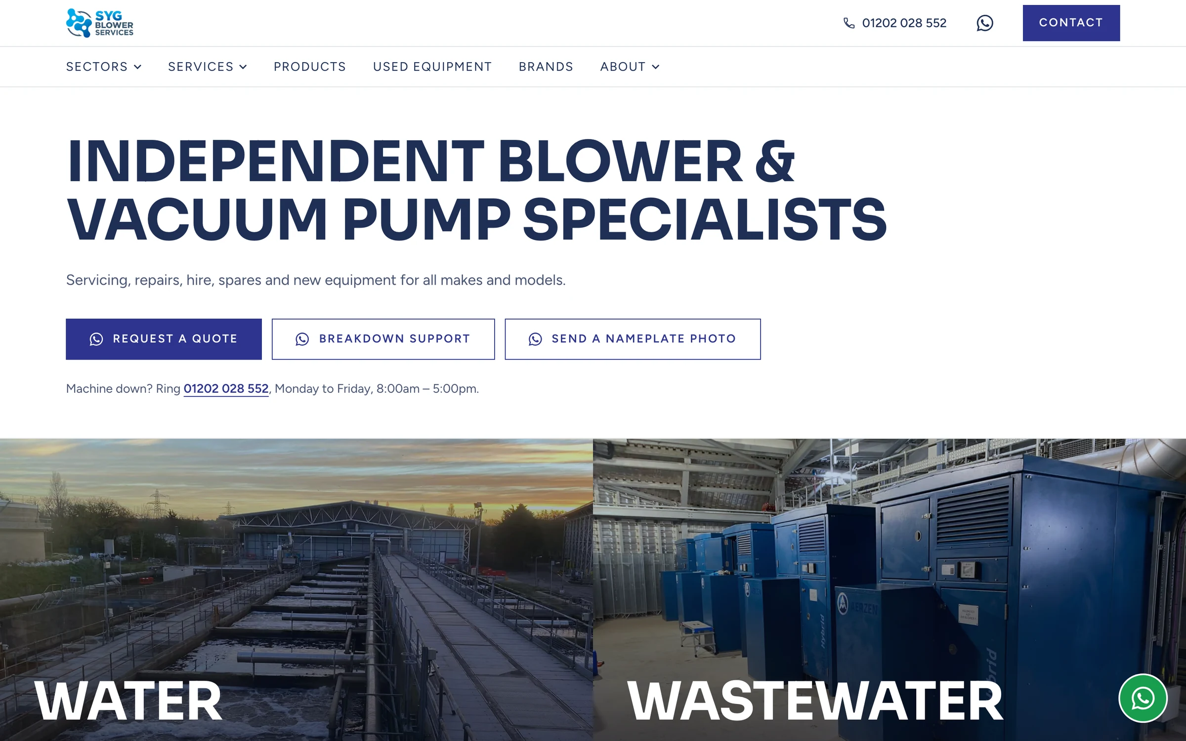 The SYG Blower Services website: independent blower and vacuum pump specialists