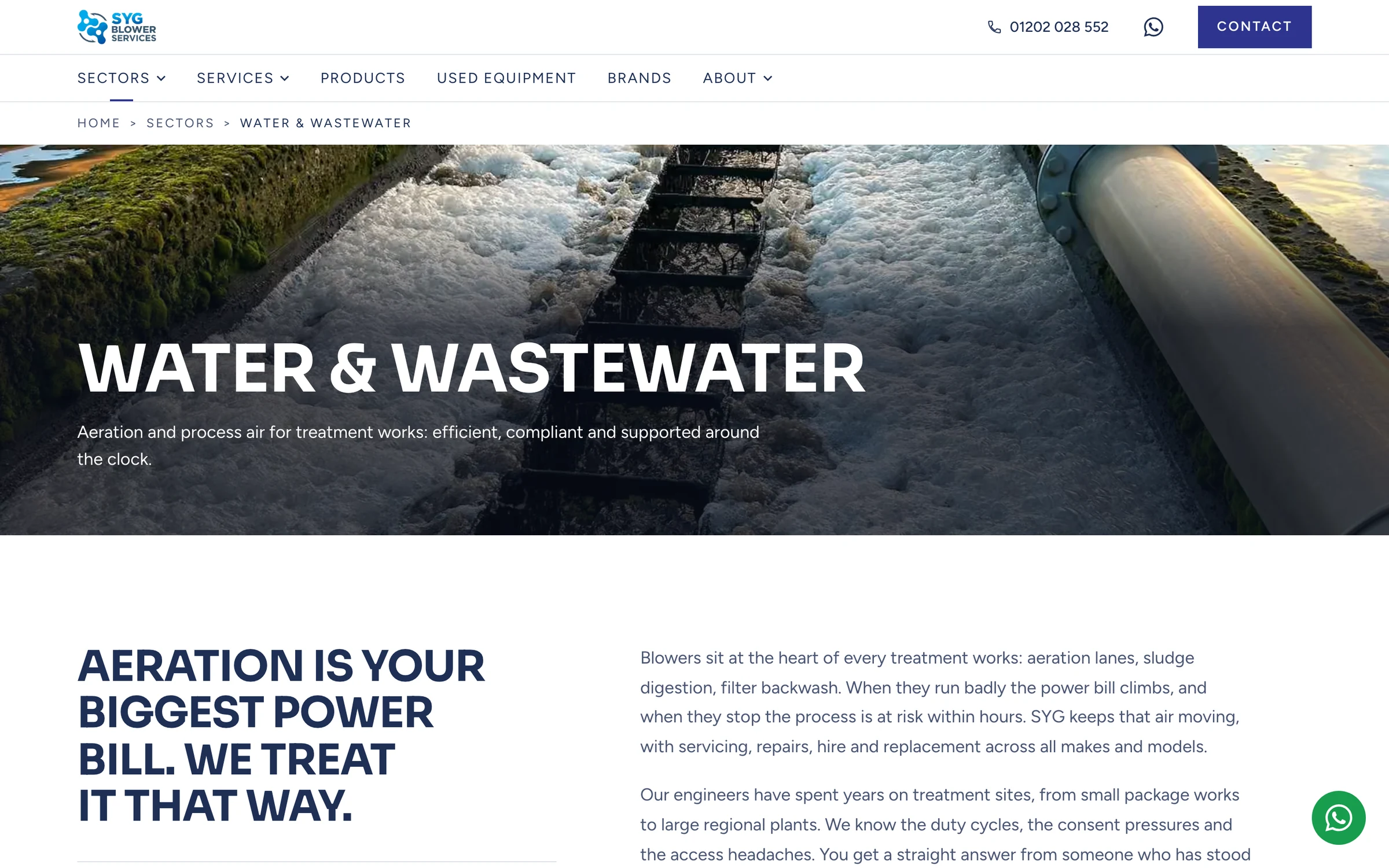 The water and wastewater sector page: Aeration is your biggest power bill. We treat it that way.