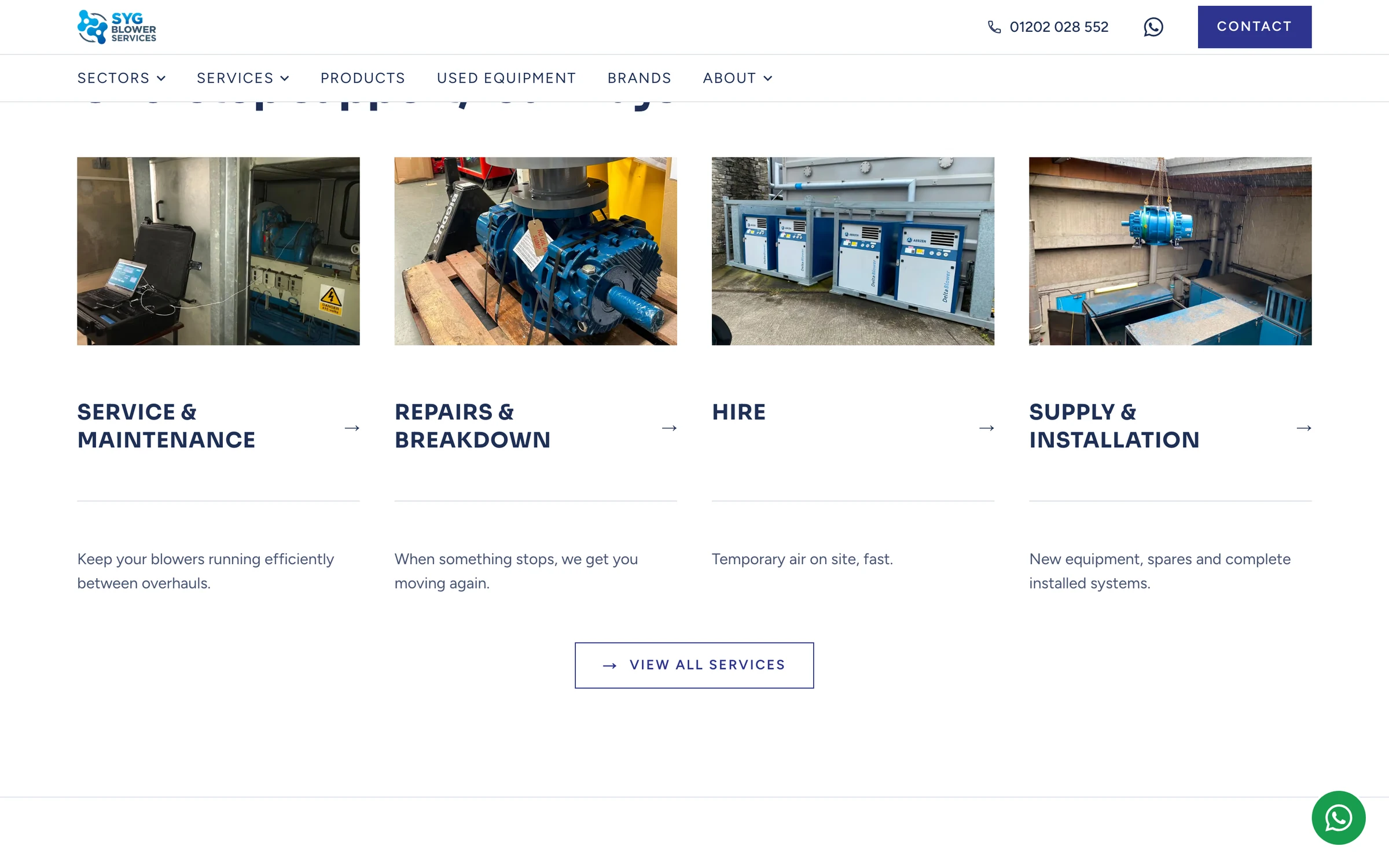 One-stop support, four ways in: service and maintenance, repairs and breakdown, hire, and supply and installation