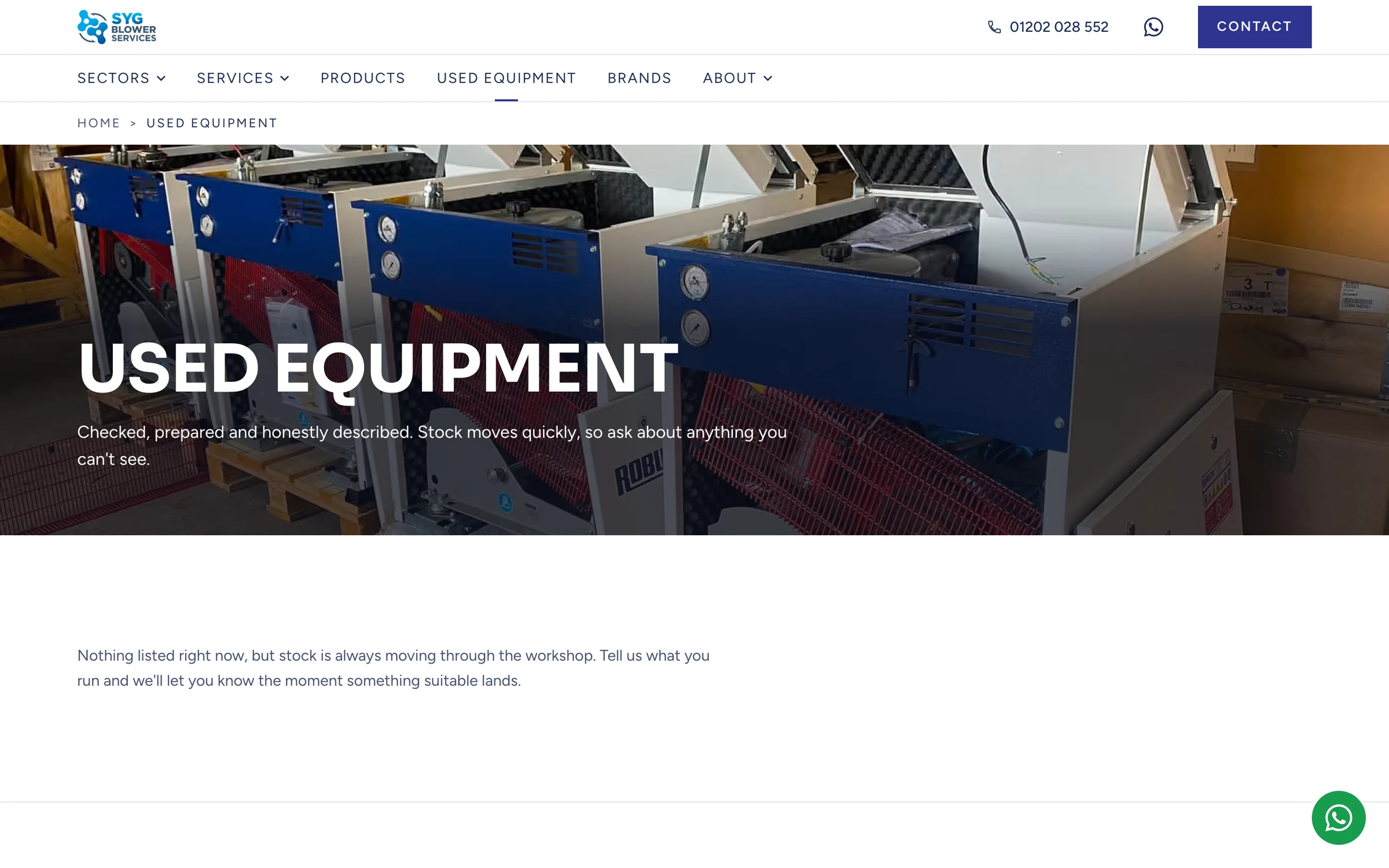 The SYG used equipment page, run from the admin