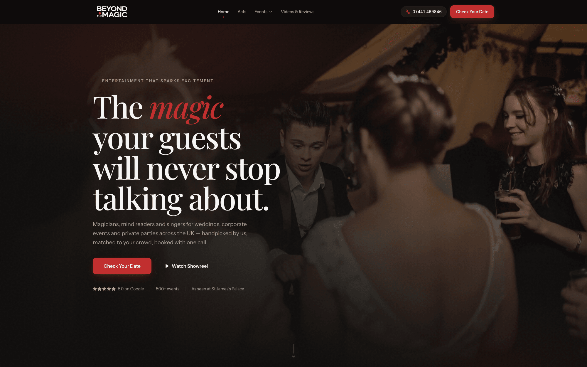 beyondthemagic.co.uk homepage — the magic your guests will never stop talking about