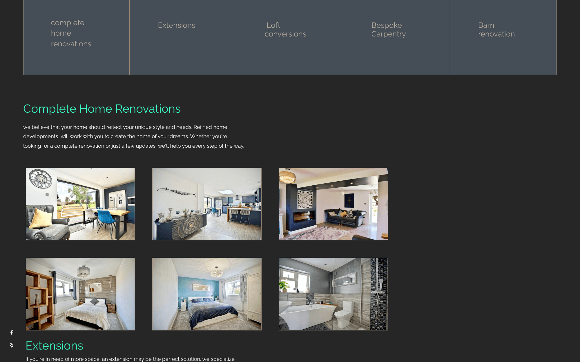 The current projects page — small gallery thumbnails below a strip of category tabs